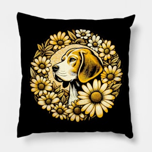 Beagle and Daisies Pillow