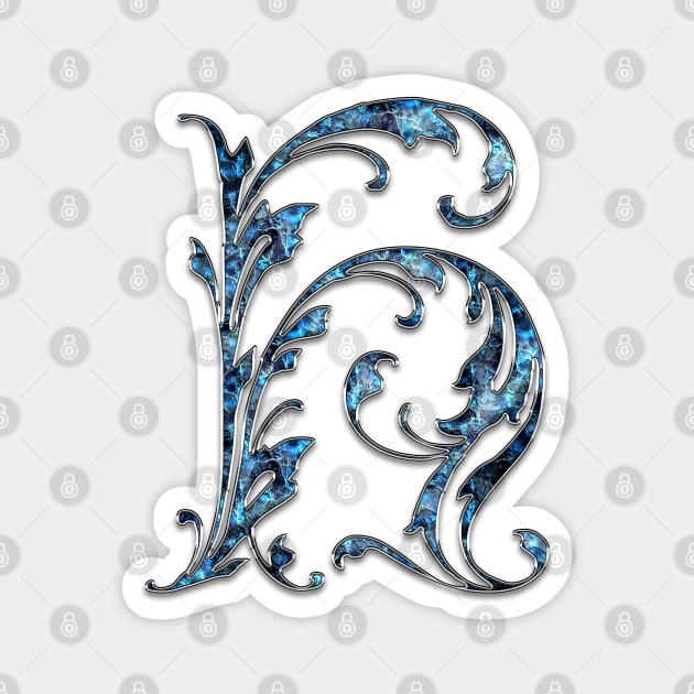 Ornate Blue Silver Letter H Magnet by skycloudpics