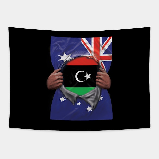 Libya Flag Australian Flag Ripped - Gift for Libyan From Libya Tapestry by Country Flags