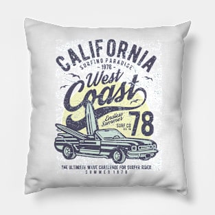 California West Coast Vintage Surf Beach Vacation 70's Pillow