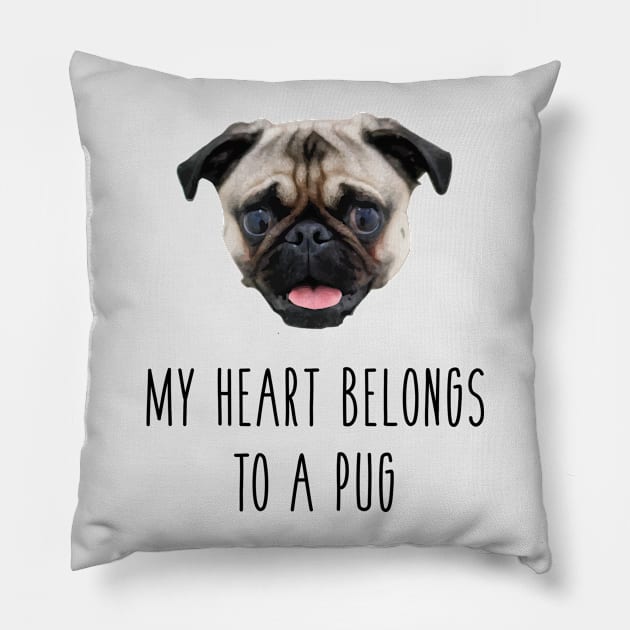 My Heart Belongs To A Pug Pillow by zubiacreative