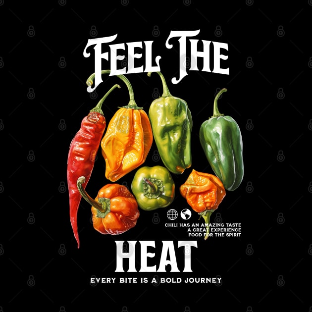 Chili feel the heat every bite is a bold journey CAPSICUM, chili fruits by OurCCDesign