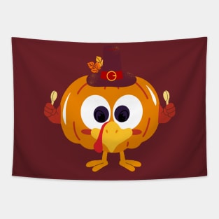 Great Funny turkey pumpkin Let's Get Basted Thanksgiving Tapestry