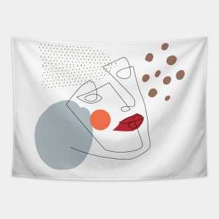 Line drawing face illustration,Minimalist, mid-century modern, boho design Tapestry