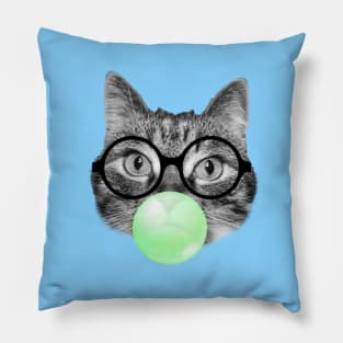 Cat and green bubble gum Pillow