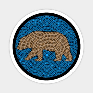 Mosaic California Brown Grizzly Bear Blue Tile Background Magnet