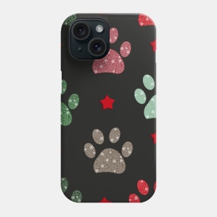 Paw print and snowflakes Merry Christmas white pattern Phone Case