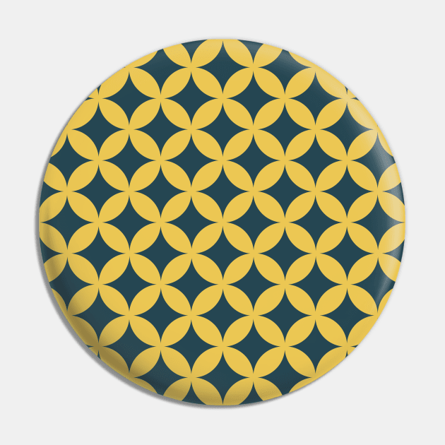 Retro Geometrical Pattern Navy Blue and Mustard Yellow Pin by tramasdesign