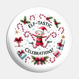 Christmas Elf Candy Cane Peppermint Holly Holiday Pin