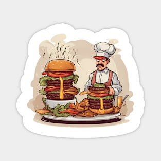 BBQ Fervor Aggressively Grilling Burgers Magnet