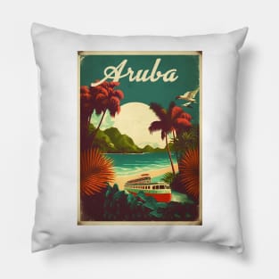 Aruba Caribbean Vintage Travel Art Poster Pillow