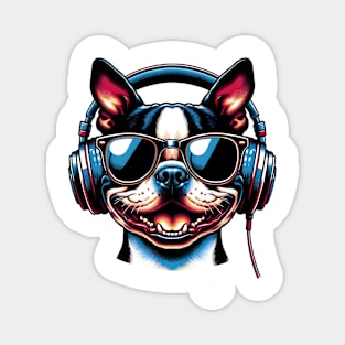 Boston Terrier Smiling DJ: A Musical Canine Portrait Magnet