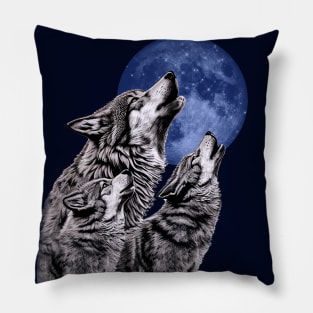 Three Wolves Howling at the Moon Wolf Pillow