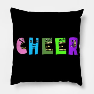 Cute Cheer Motivational Dancing Text Illustrated Letters, Blue, Green, Pink for all people, who enjoy Creativity and are on the way to change their life. Are you cheering for Change? To inspire yourself and make an Impact. Pillow