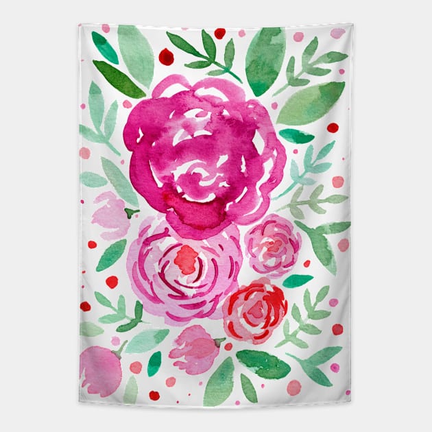 Watercolor roses bouquet - pink and green Tapestry by wackapacka