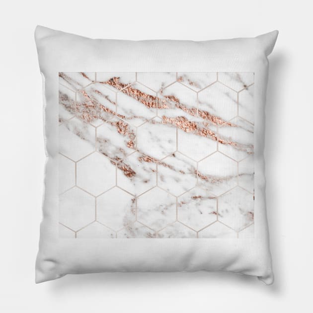 Rose gold hex - rose gold marble Pillow by marbleco