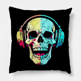 skull and headphones Pillow