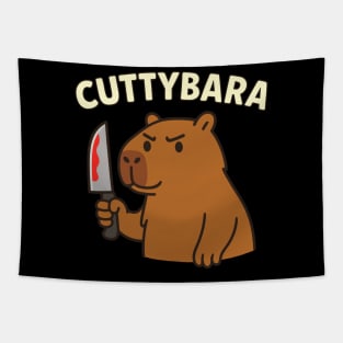 Capybara with Knife Cuttybara Dark Animal Pun Tapestry