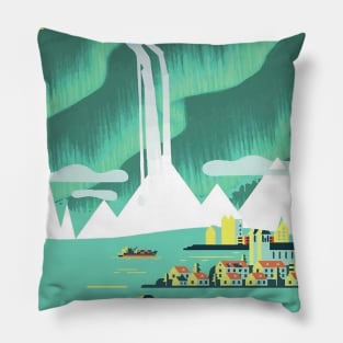 Vintage Visit Iceland Travel Art Pillow