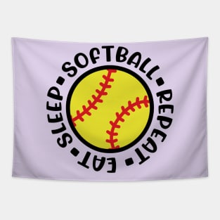 Eat Sleep Softball Repeat Girls Softball Mom Cute Funny Tapestry