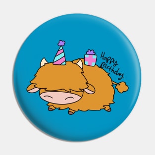 Happy Birthday Highland Cow Pin