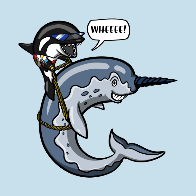 Orca Whale Riding Narwhal Fish by underheaven