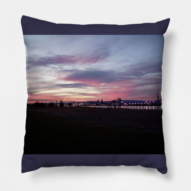 Lewis & Clark bridge at sunset Pillow by DlmtleArt