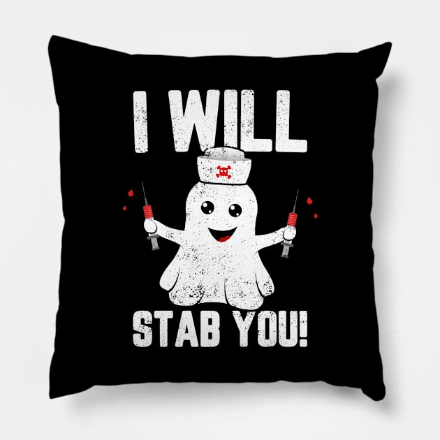 Nurse Ghost I Will Stab You Funny Halloween Pillow by trendingoriginals