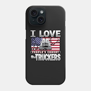 I LOVE THE TRUCKERS - PEOPLES CONVOY USA FLAG OF HEARTS GRAY SILVER LETTERS Phone Case