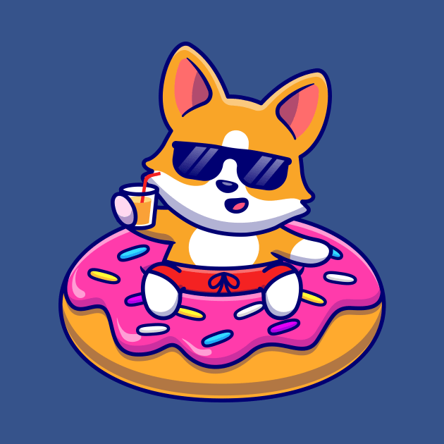 Cute Corgi Dog Floating With Doughnut Swimming Tires Cartoon by Catalyst Labs