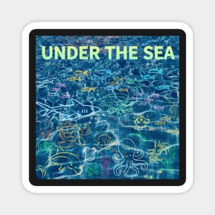 under the sea,blue sea,sea creatures,Turtle, puffer fish, starfish, shrimp, shark, tropical fish, sea horse, seaweed, sardines, squid, crabs, clams Magnet