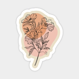 floral line drawing neutral color block Magnet