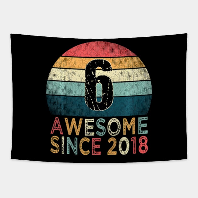 Kids 6Th Birthday Retro 6 Years Old Awesome Since 2018 Tapestry by Zoe Hill Autism