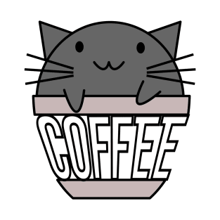 Happy cat in coffee cup with warped text black T-Shirt