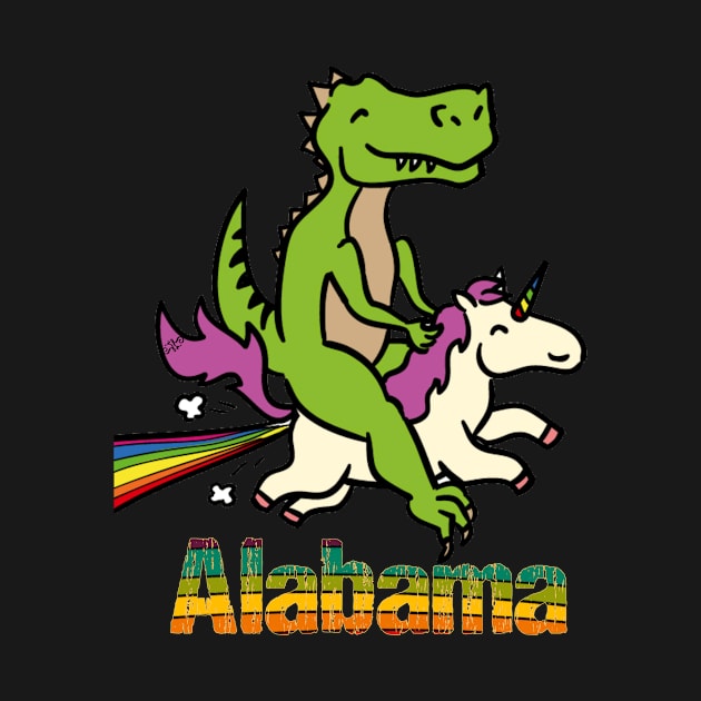 Alabama TShirt Gift Dinosaur riding Unicorn T Rex Kids Boy Girl Teen Baby Cute Funny Rainbow Cool by Argosy