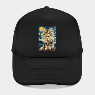 Siberian Cat Breed Painting in a Van Gogh Starry Night Art Style Hat