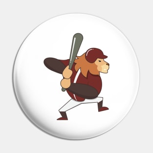 Lion at Baseball with Baseball bat Pin