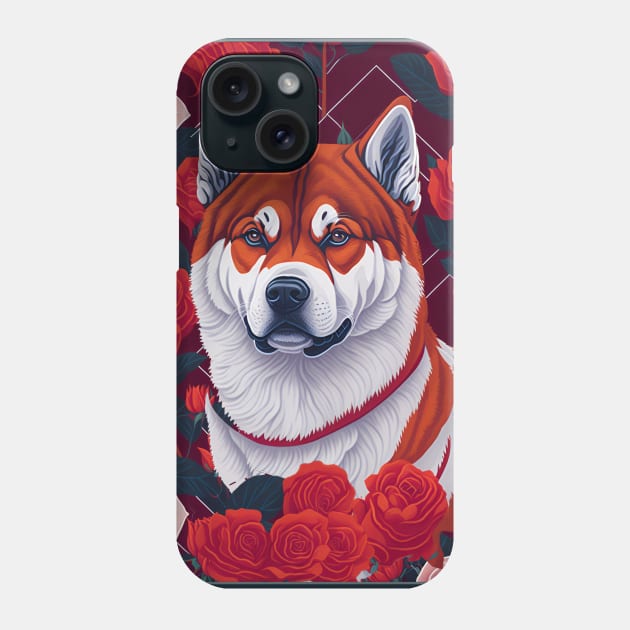 Dogs, akita inu and flowers, dog, style vector (red version akita-inu, hachi) Phone Case by xlhombat