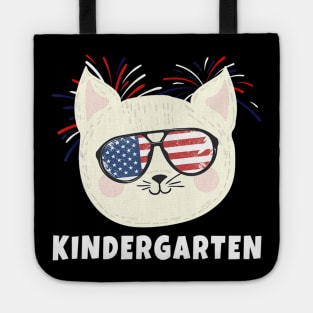 Kindergarten Cat USA Flag T Shirt Funny Back To School Tote