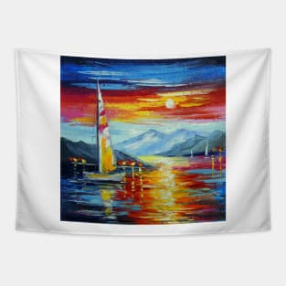 Sailboats at the mountains Tapestry