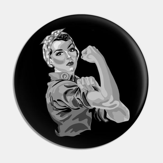 Rosie The Riveter in Shades of Gray Pin by Slightly Unhinged