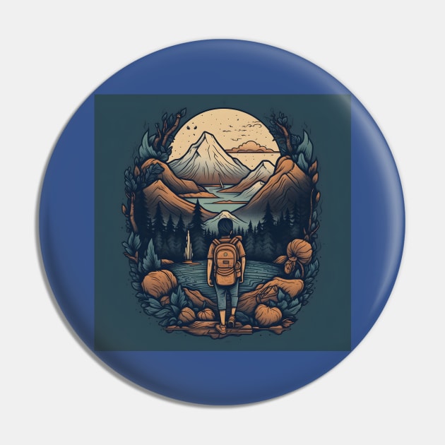 Backpacking Hiking Wanderlust Pin by Grassroots Green