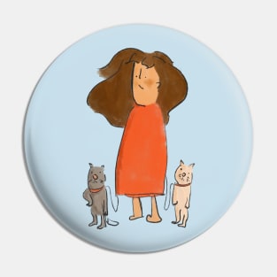 Cat Lady with two cats Pin