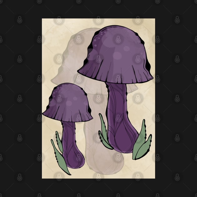 Dark Purple Cottagecore Mushrooms, Classy Portrait Style by Tenpmcreations