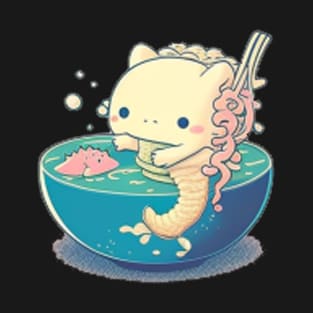 Kawaii Axolotl Eating Ramen Noodles Anime Gift T-Shirt