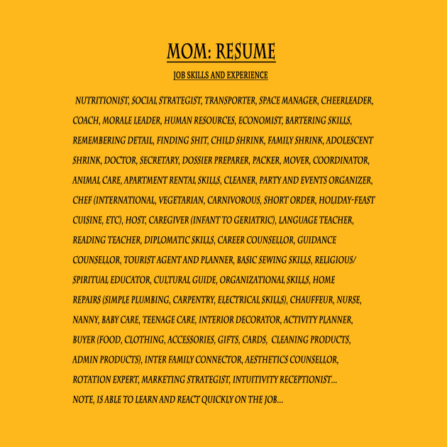 Mom Resume Mom Kids T Shirt Teepublic Au