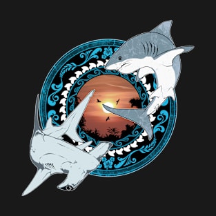 White Shark and Hammerhead Shark Dive Polynesia T-Shirt