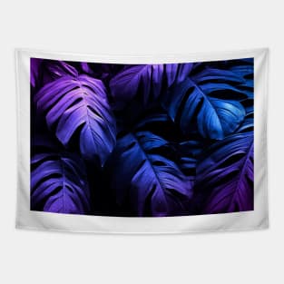 Neon Tropical Monstera Leaf Pattern Tapestry