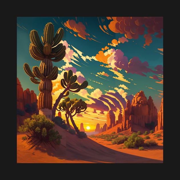 Hidden Cat in Desert Landscape Sunset by ravel.live