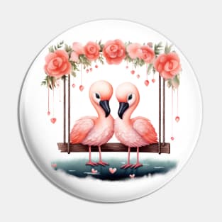 Valentine Flamingo Couple On Swing Pin